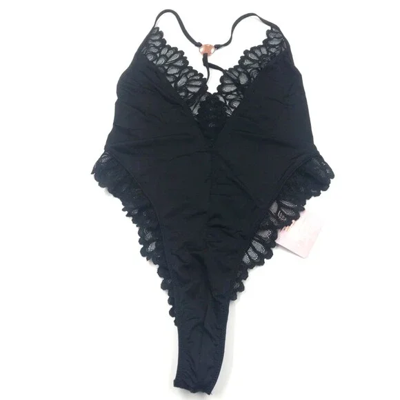 Savage x Fenty Savage Not Sorry Lace Teddy in Black Caviar Medium - Picture 2 of 4